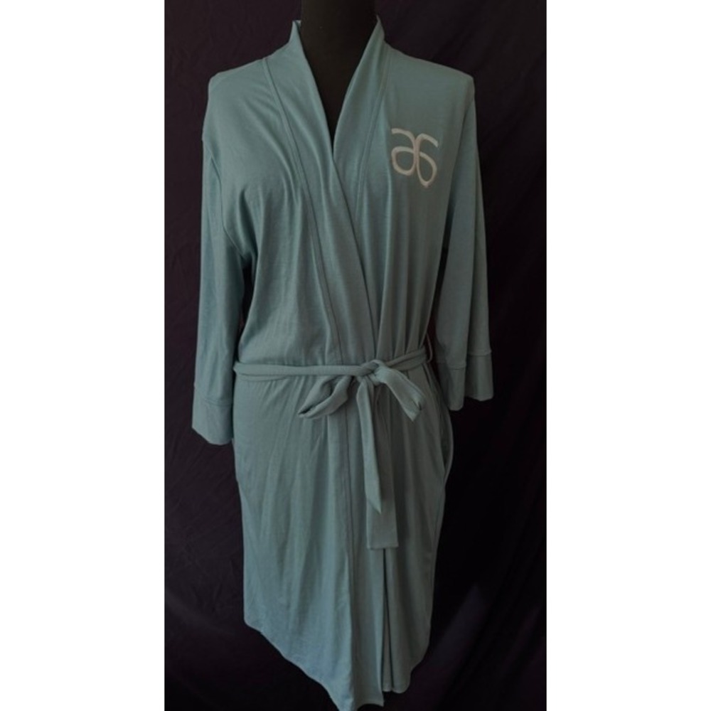Bluetime Womens Teal Blue Cotton Blend Knit Robe Wrap Tie Lounge Kimono Medium